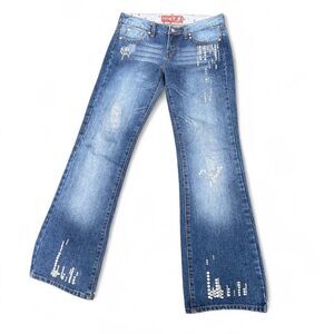 Y2K Hint Low Rise Faded Embellished Flare Leg Jeans
